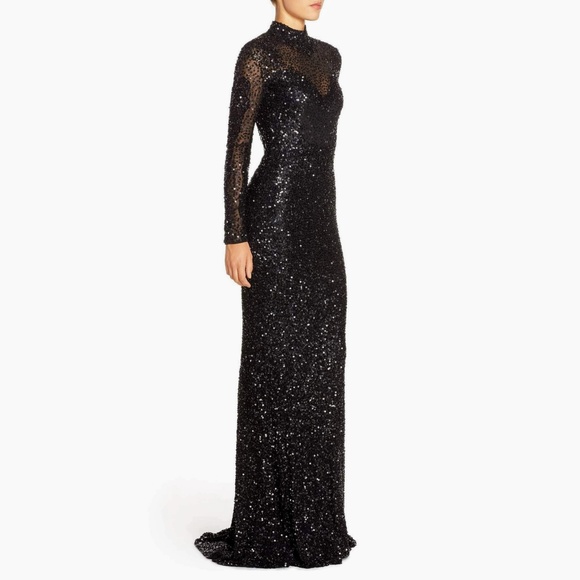 Parker Black Sequin Embellished Long Gown Dress 6 - Picture 4 of 5